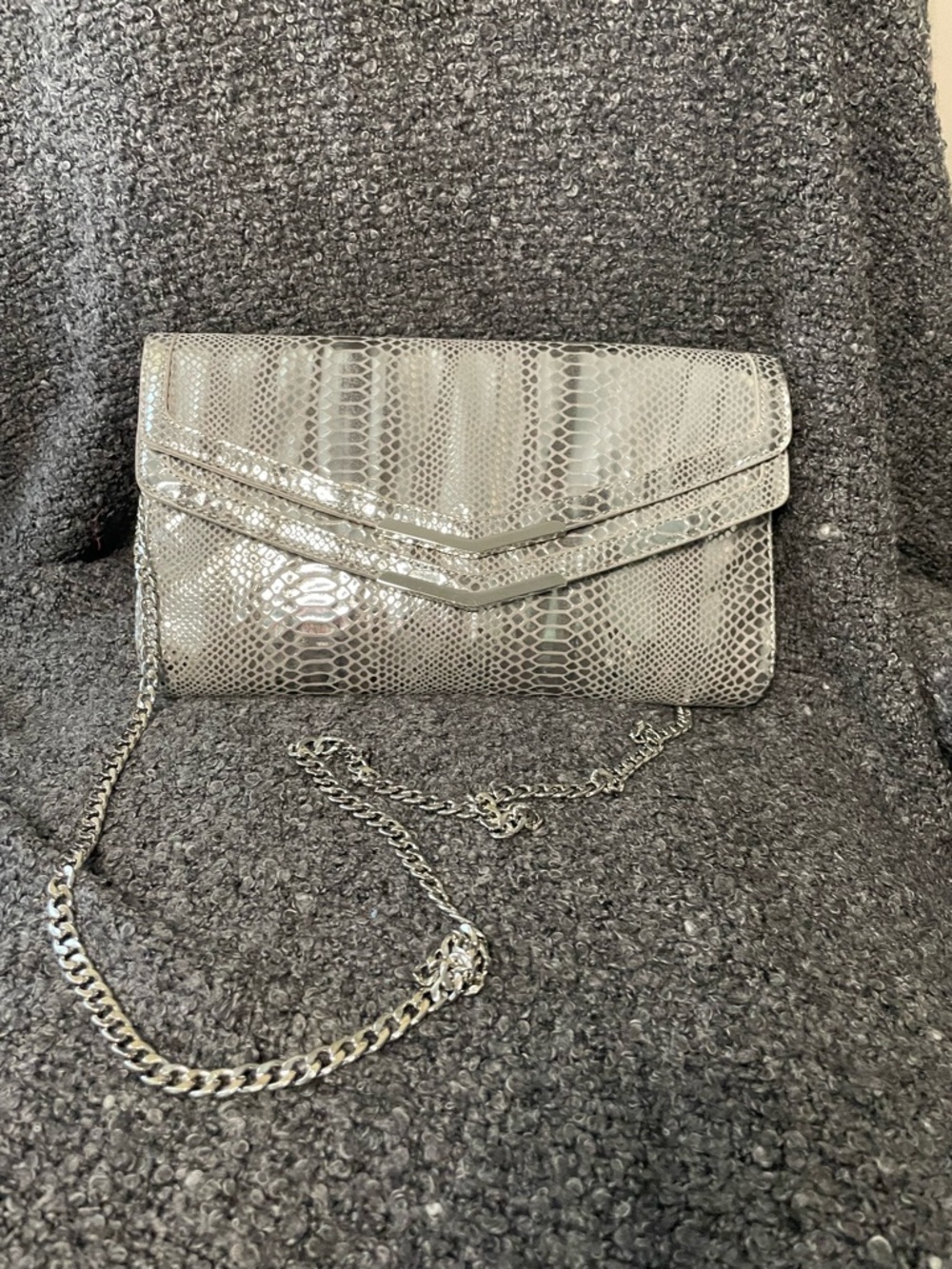 White House Black Market Metallic Snake-Embossed Envelope Crossbody Clutch